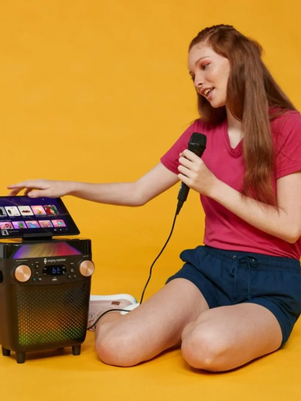 New Karaoke Singing Machine Portable Bluetooth Speaker Microphone Light Show Par